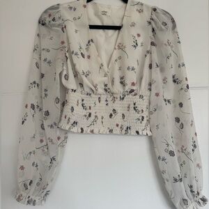 Aritzia Wilfred Cream Floral Blouse